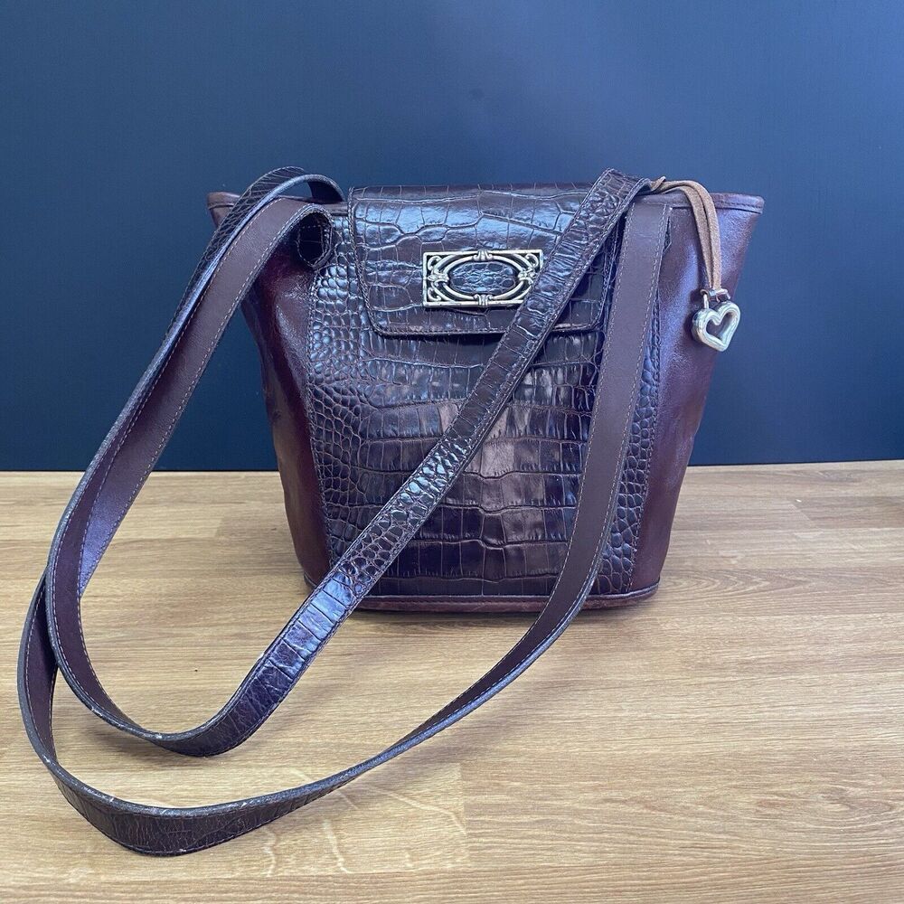 Brighton Brown Crocodile Leather MEDIUM Bucket Bag Purse Tote